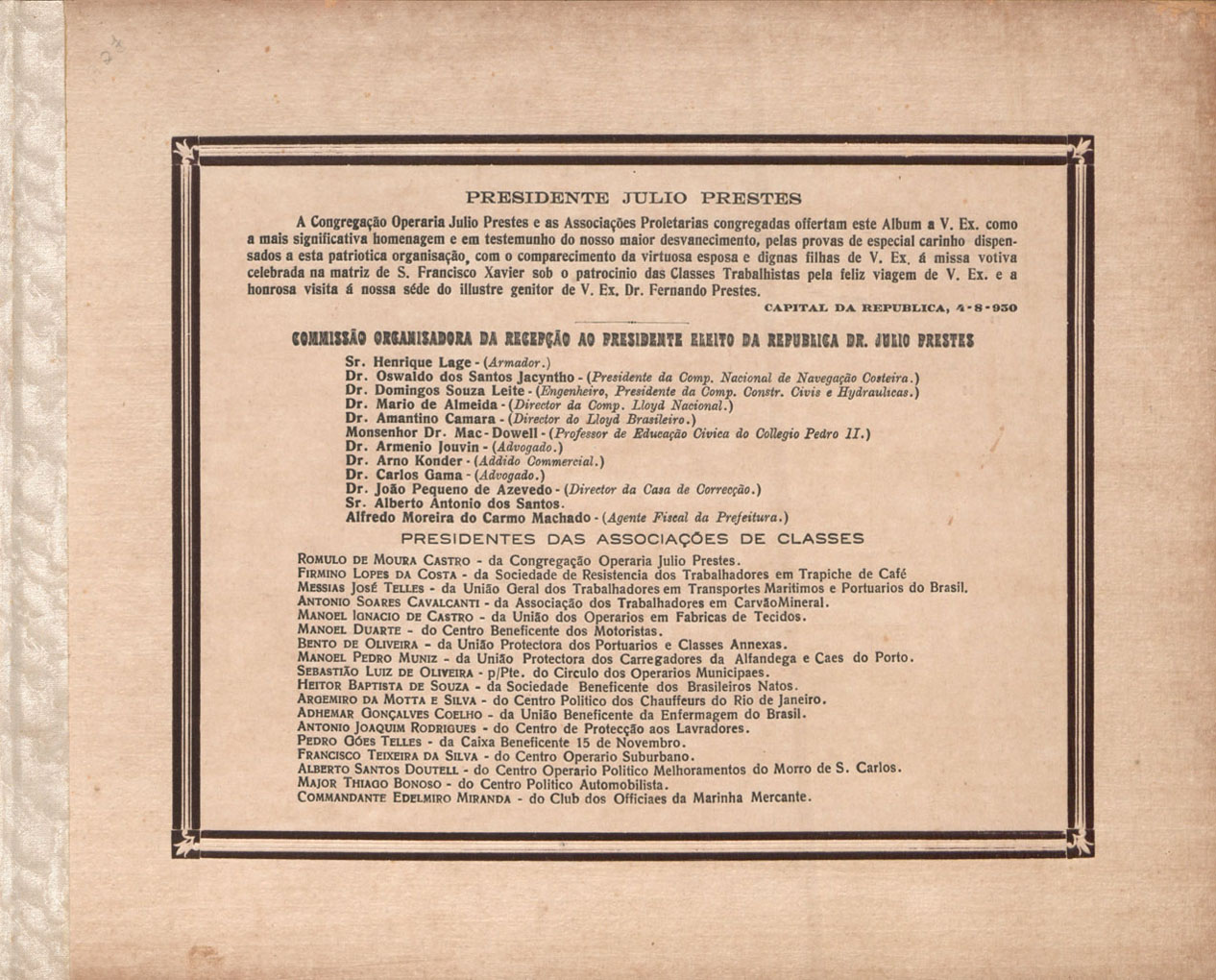 Homenagem da Congrega&ccedil;&atilde;o Oper&aacute;ria J&uacute;lio Prestes 1. Cole&ccedil;&atilde;o J&uacute;lio Prestes. MIS